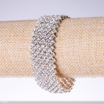 Rhinestone "White" Bracelet, Width 23mm, Length 19cm, Silver