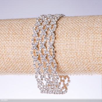 Rhinestone "White" Bracelet, Width 22mm, Length 19cm, Silver
