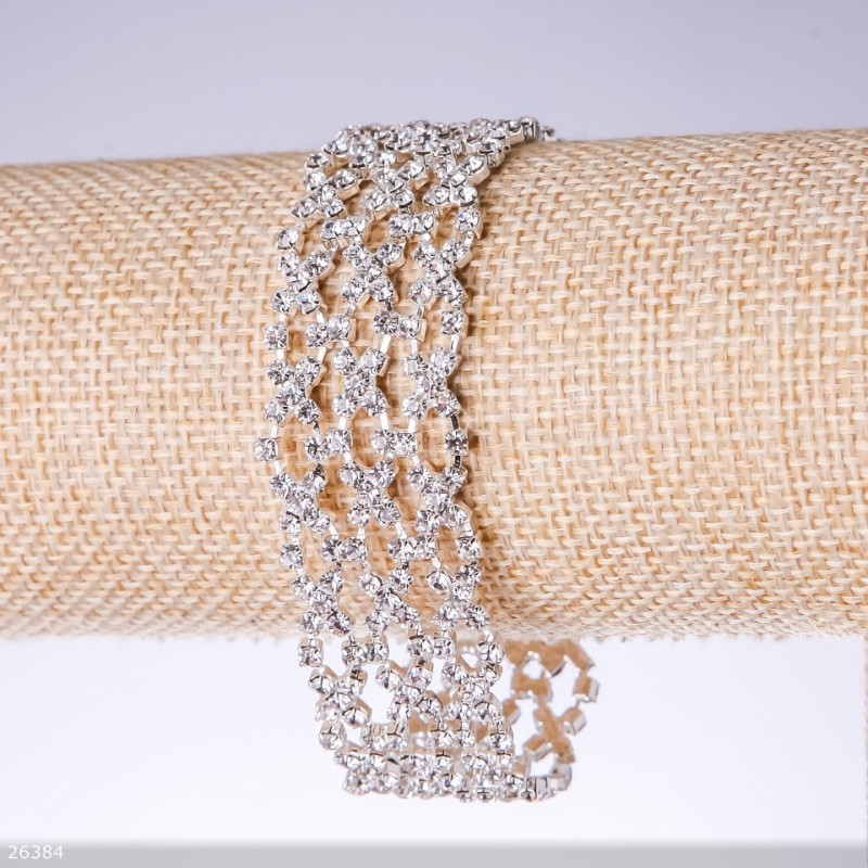 Rhinestone "White" Bracelet, Width 22mm, Length 19cm, Silver
