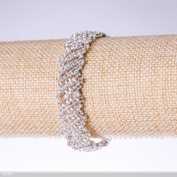 Rhinestone "White" Bracelet, Width 16mm, Length 19cm, Silver