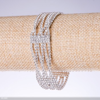 Rhinestone "White" Bracelet, Width 20mm, Length 19cm, Silver