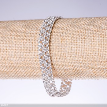 Rhinestone "White" Bracelet, Width 11mm, Length 19cm, Silver