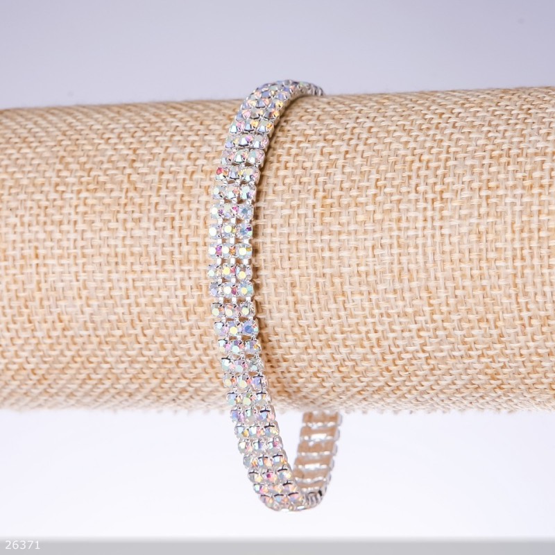 Three-Row Rhinestone "Chameleon" Bracelet, Width 7mm, Length 19cm, Silver