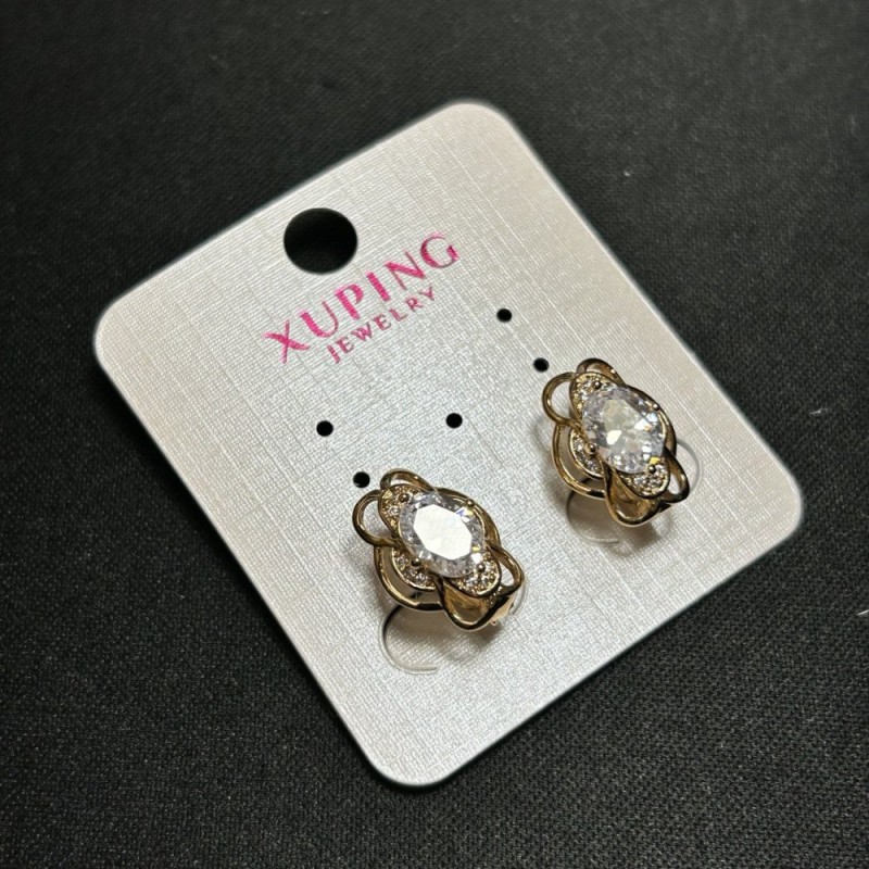Xuping Earrings, White Zircon, 10x15mm, 18K Gold Plated