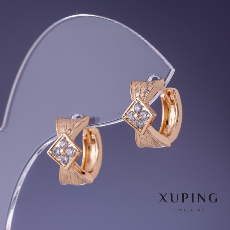 Xuping Earrings 12x8mm "18K Gold Plating" with White Rhinestones