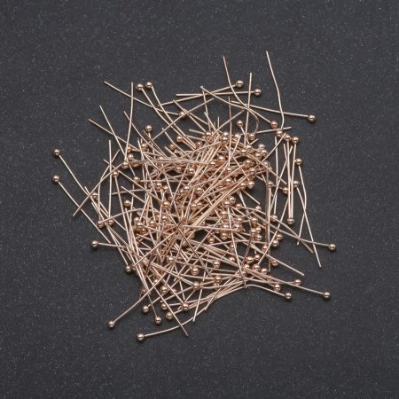 Ball Head Pin Findings, Yellow Metal, Length 20mm, 10g