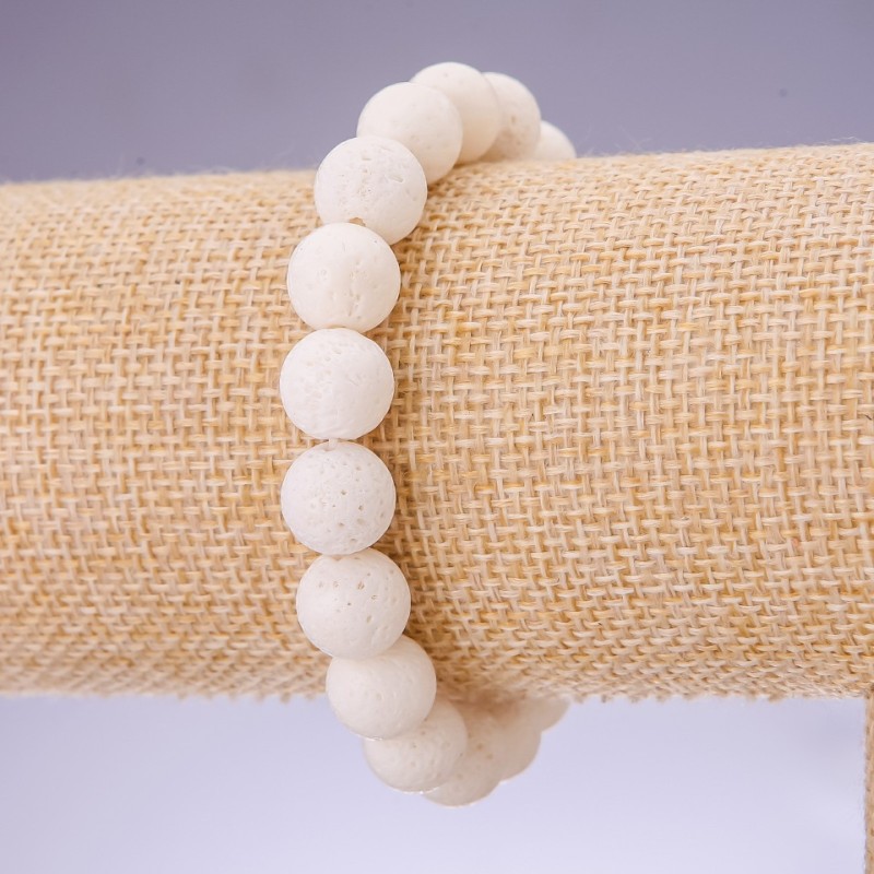Natural White Sponge Coral Bracelet, Smooth Round Beads, Diameter 10mm, on Elastic Band, Length 18cm