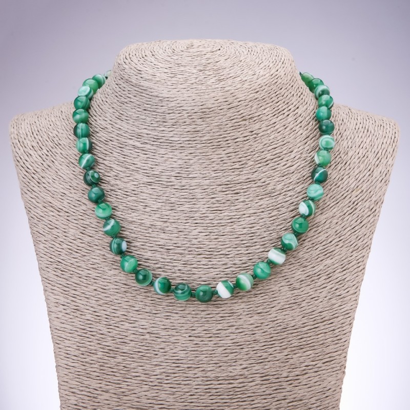 Natural Stone Necklace, Eye Agate, Green Smooth Round Beads, Diameter 8mm, Length 45cm