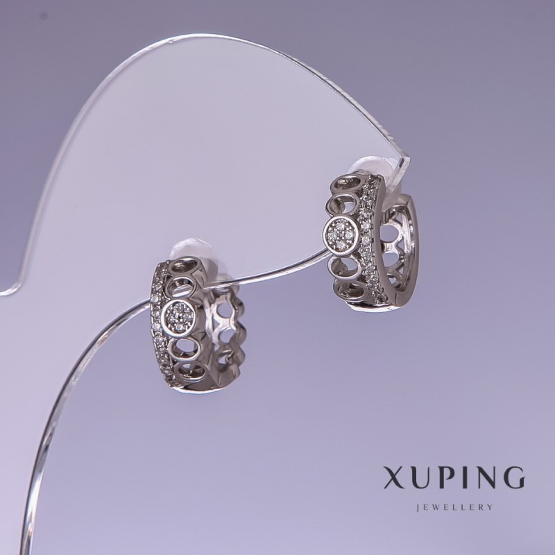 Xuping Earrings with White Rhinestones 5x12mm Rhodium