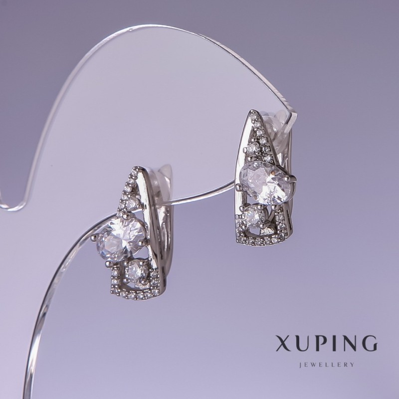 Xuping Earrings with White Zircons 17x8mm Rhodium
