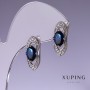 Xuping Earrings with Blue Zircons 19x8mm, Rhodium