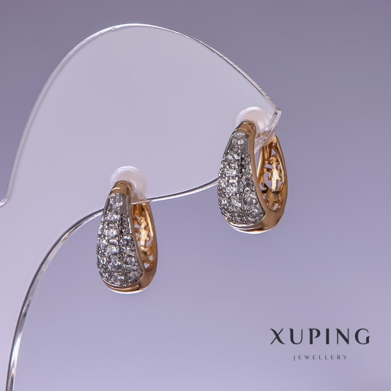 Xuping Earrings with White Rhinestones 6x15mm "18K Gold Plated"
