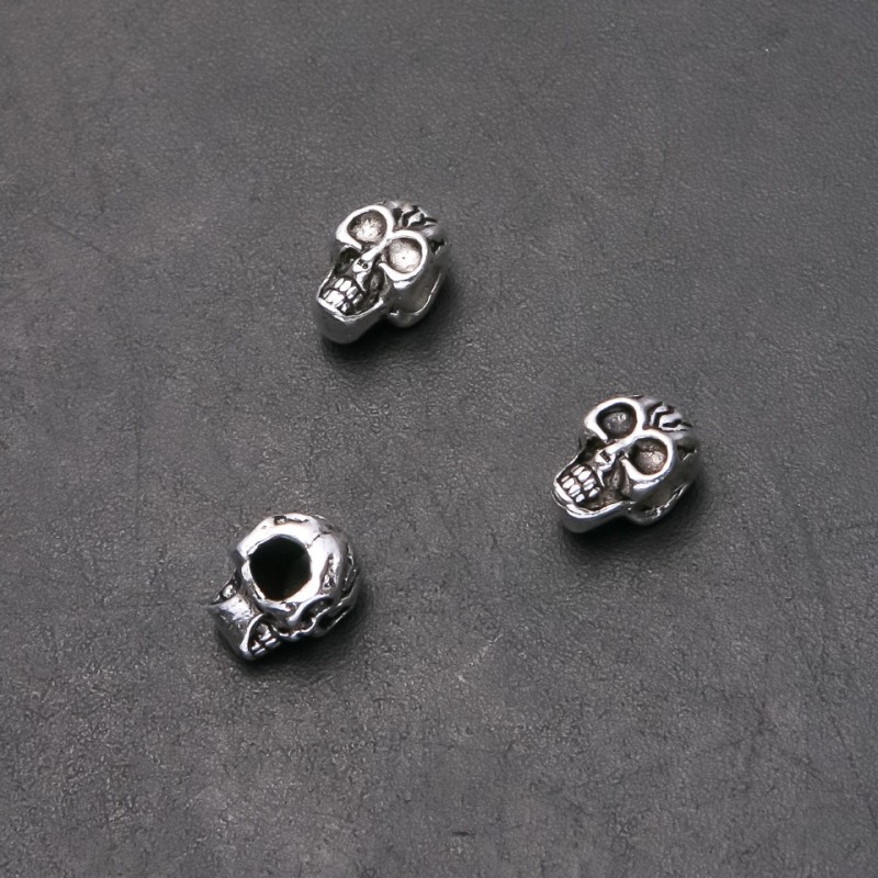 Finding Pandora Skull Bead, outer diameter 8mm, inner diameter 4.5mm, length 12mm pack 20g 9pcs (+/-)