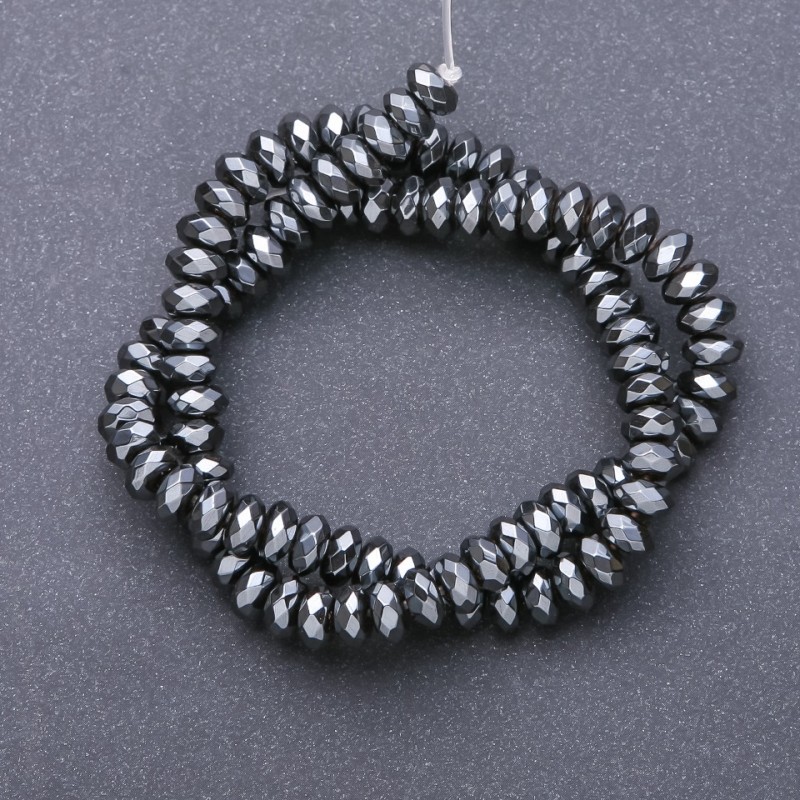 Hematite Beads Strand, Faceted Rondelle, Diameter 8x4mm, Length 40cm