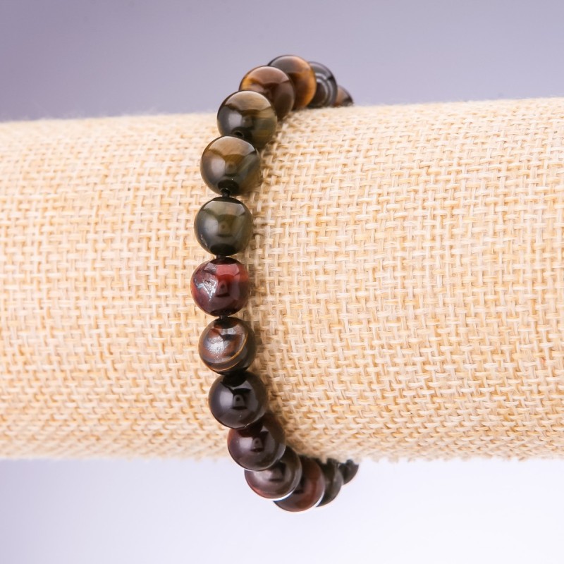 Bracelet Bull's Eye, Tiger's Eye, Hawk's Eye, 8mm diameter on elastic