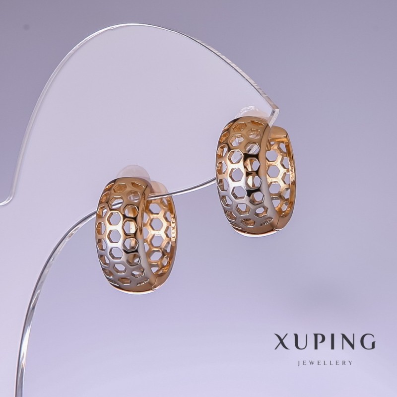 Xuping Honeycomb Earrings 15x7mm Rhodium, 18K Gold-Plated
