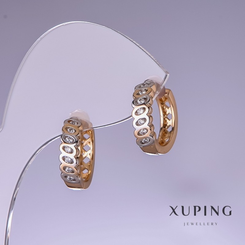 Xuping Earrings with White Rhinestones 15x4mm Rhodium, 18K Gold-Plated