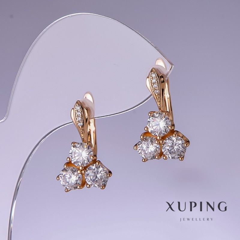 Xuping Earrings with White Zirconia 11x4.5mm 18K Gold-Plated