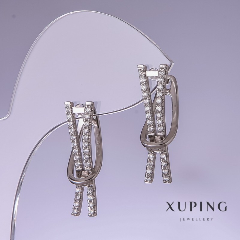 Xuping Earrings with White Rhinestones 25x7mm Rhodium