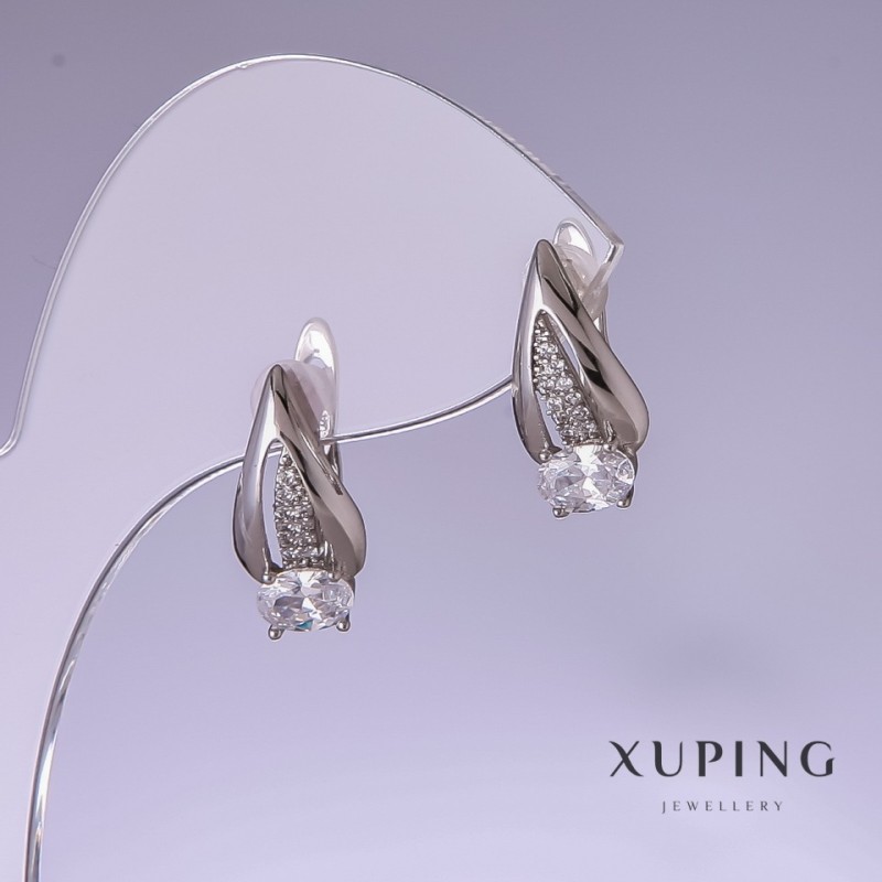 Xuping Earrings with White Cubic Zirconia 17x8mm Rhodium