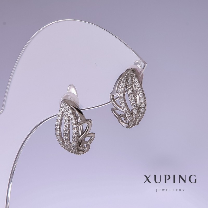 Xuping Earrings with White Rhinestones 14x10mm Rhodium