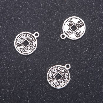 Coin with Dragon Pendant Finding, diameter 15mm, length 19mm ID-, diameter 1.75mm, pack 20g. 17 pcs. (+/-)