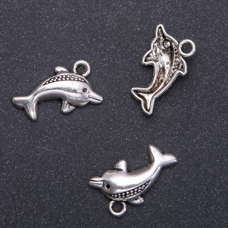 Dolphin Pendant Finding, diameter 14mm L5m ID-d, 6mm, pack of 12 pcs. (+/-)