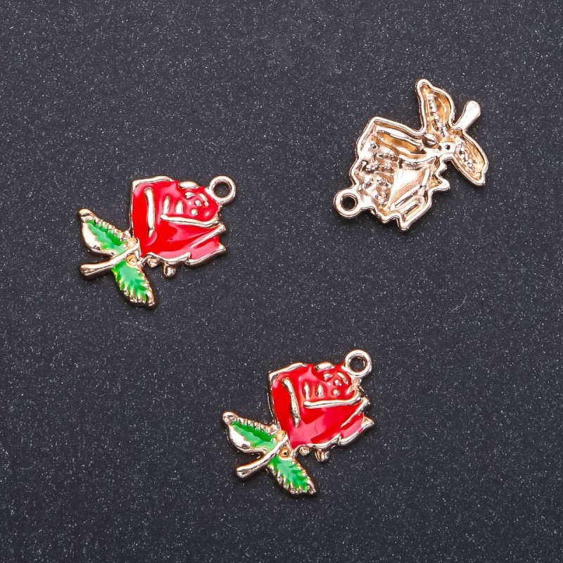 Rose Pendant Finding "Gold" Enamel, diameter 17mm L5mm ID-, diameter 1.95mm, pack of 6 pcs. (+/-)