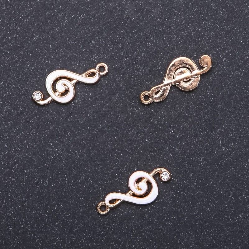 Treble Clef Pendant Finding "Gold" White Enamel, diameter 9mm L2mm ID-, diameter 1.7mm, pack of 9 pcs. (+/-)