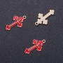 Pendant Finding Cross Red Enamel "Gold", diameter 14mm L26mm ID-, diameter 1.7mm, pack of 10 pcs. (+/-)