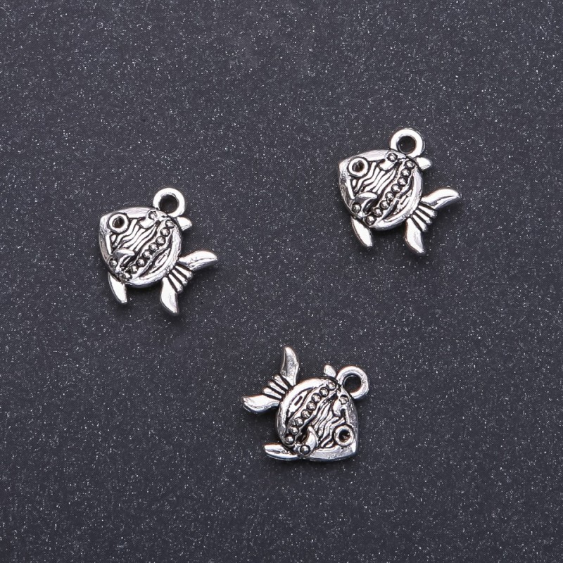 Fish Pendant Charm Finding, diameter 14mm, length 15mm, pack of 20g / 11 pcs (+/-)
