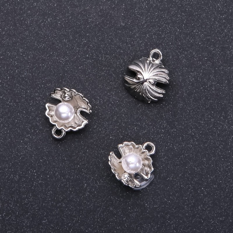 Jewelry Finding Pendant "Pearl" silver, diameter 13mm, length 15mm in-dmm packaging 9pcs. (+/-)