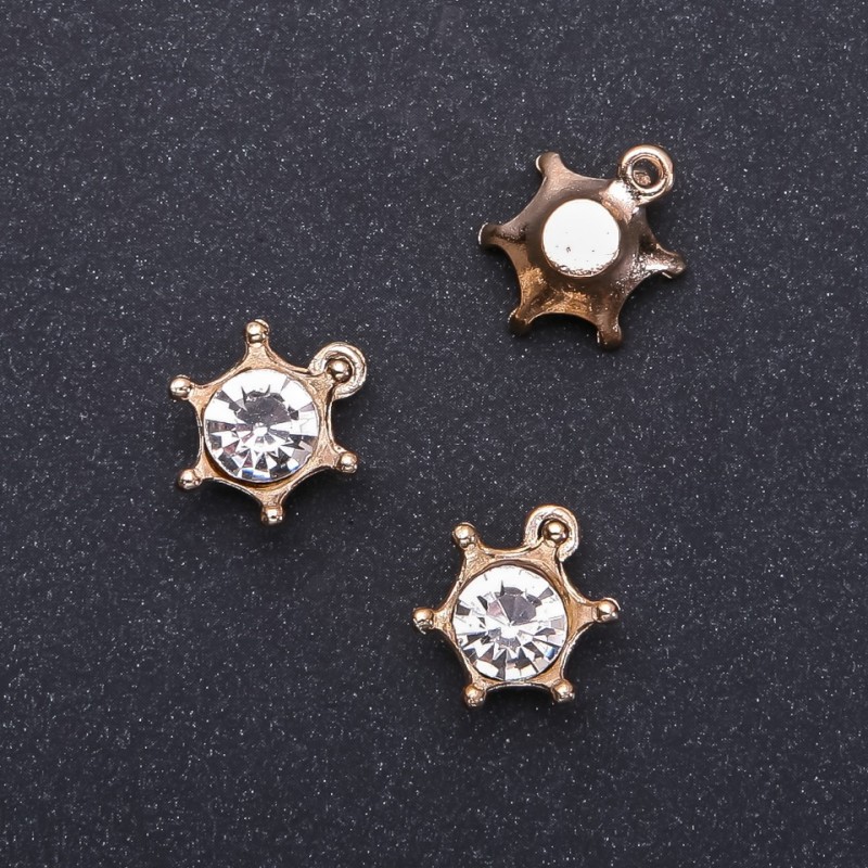 Crown Pendant Finding "Gold" with Crystal, diameter 16mm, length 18m in-dmm, pack of 8 pcs. (+/-)