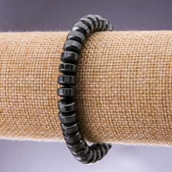 Bracelet Natural Stone Hematite Smooth Rondelle "Washer", diameter 8x5cm, length 18mm
