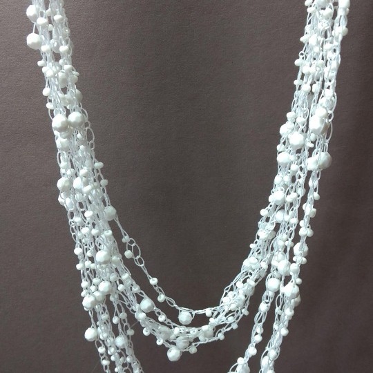 (140cm) White Cobweb Necklace with Round Dangles