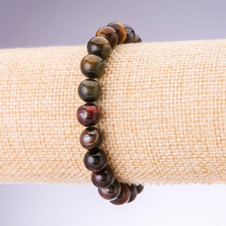 Bull's Eye, Tiger's Eye, Hawk's Eye Bracelet, Smooth Round Beads, diameter 10mm, on Elastic