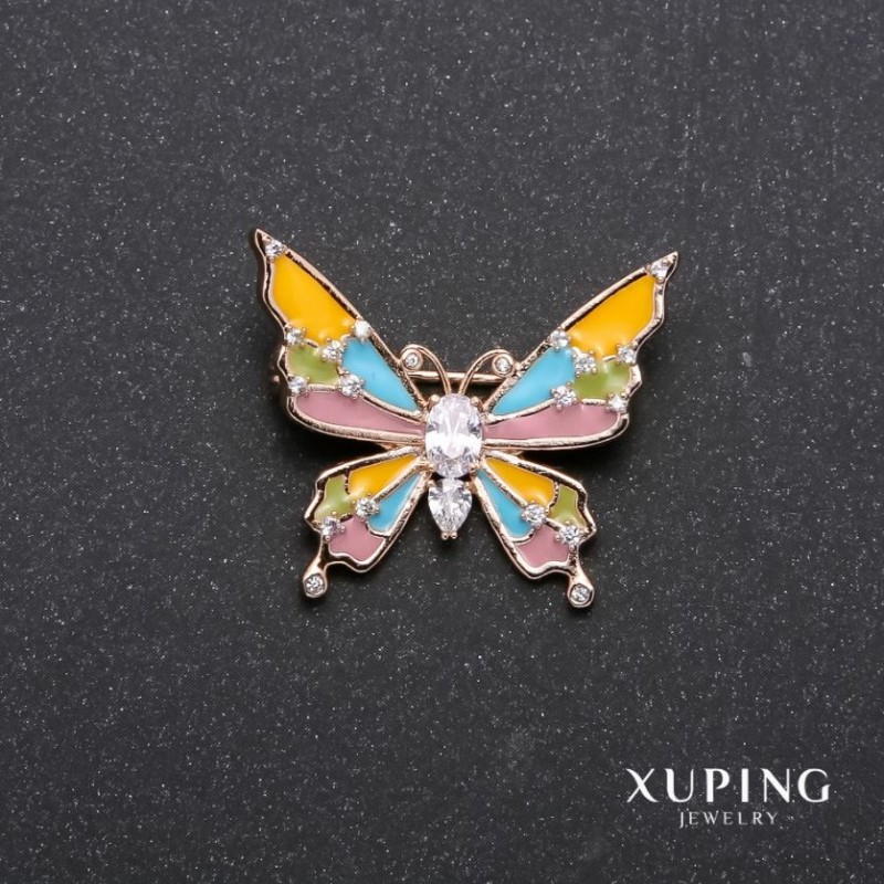 Xuping Butterfly Brooch Multicolor Enamel 18K Gold Plated 29x27mm