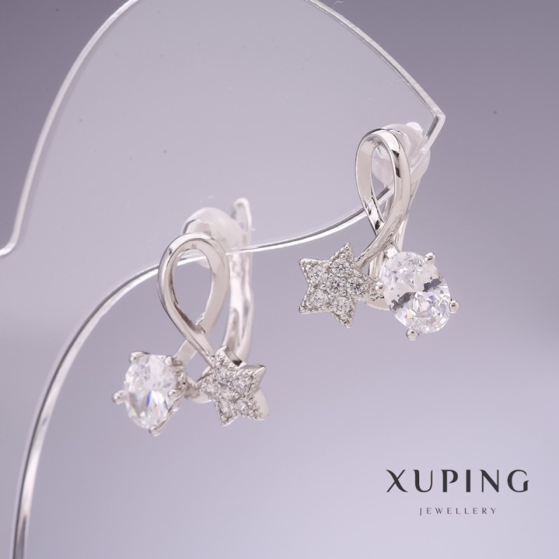 Xuping Earrings with White Zircons Stars 17x14mm Rhodium