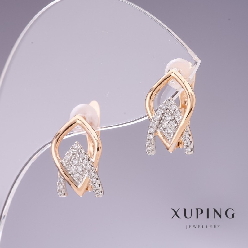 Xuping Earrings with White Rhinestones 14x9mm Rhodium and 18K Gold Plated
