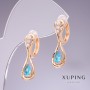 Xuping Earrings with Blue Zircons "Topaz" 26x8mm, 18K Gold Plated