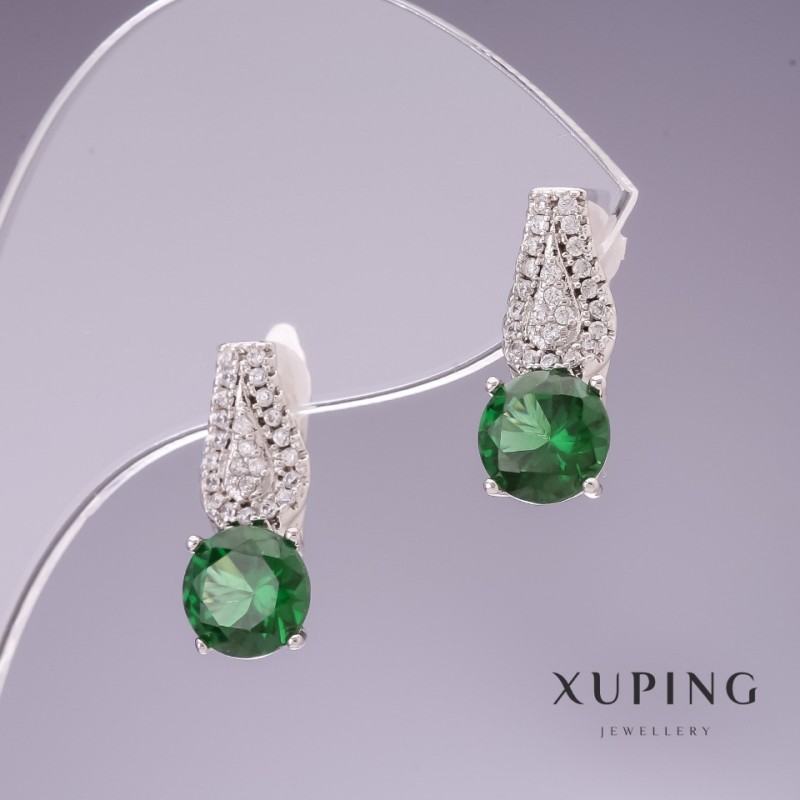 Xuping Earrings with Green Zircons 17x7mm Rhodium Plated