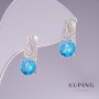 Xuping Earrings with Blue Topaz Zircons 17x8mm Rhodium Plated