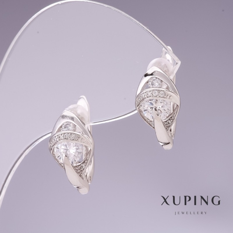 Xuping Earrings with White Zircons 14x9mm Rhodium Plated