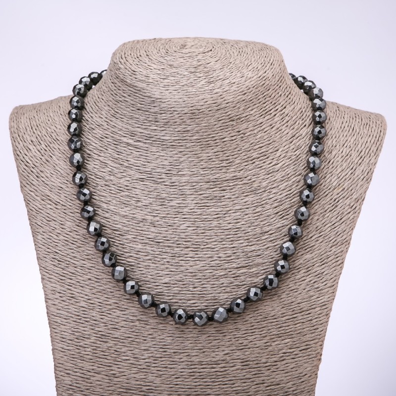 Hematite Necklace Faceted Ball, 8mm Diameter, 45mm Length