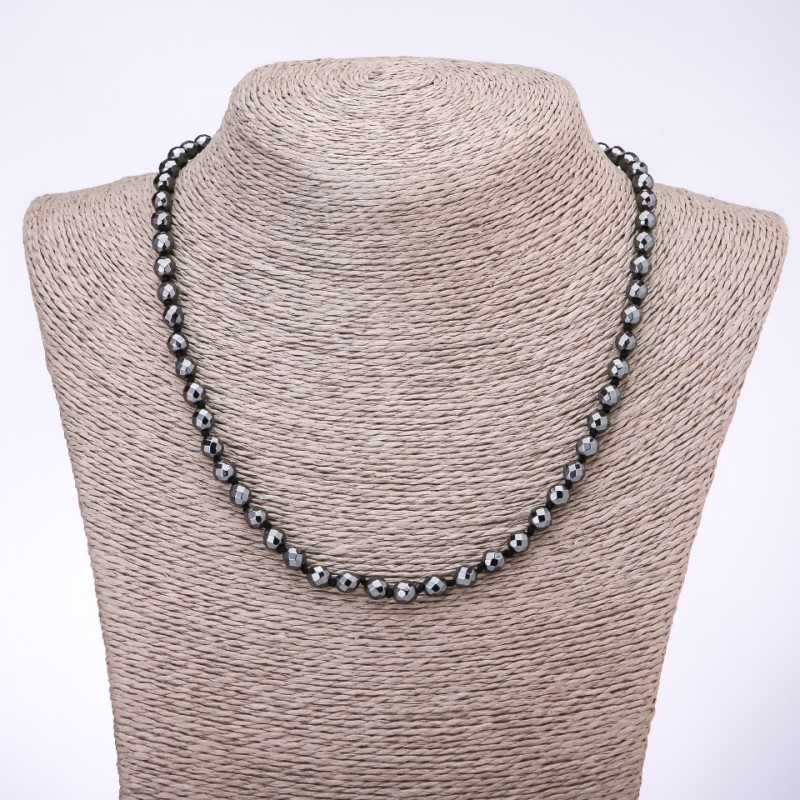 Hematite Necklace Faceted Ball, 6mm Diameter, 45mm Length