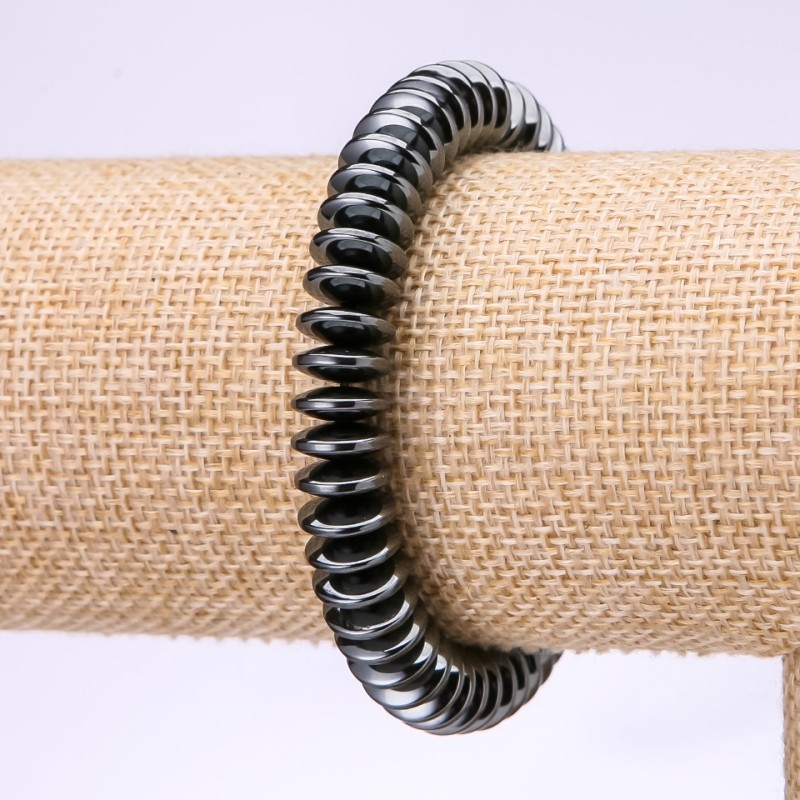 Hematite Bracelet Flat Rondelle Disc, 10x3.5mm Diameter, 18cm Length on Elastic