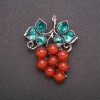 Brooch with natural carnelian "Grapes Cluster" metal color gray 50x40mm