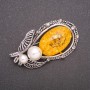 Amber Brooch (Artificial), Gray Metal Color 62x35mm