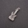 Mini Guitar Rhinestone Brooch, Gray Metal 28x10mm