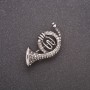 Bugle Horn Brooch with Rhinestones, Gray Metal, 35x20mm